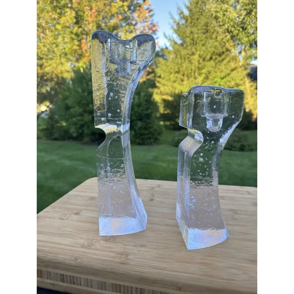 VTG Kosta Boda Connect 2 Candle Holders 12” & 9” Scandinavian Art Glass SWEDEN